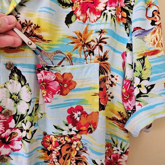 Springfield Shirt Mens L Hawaiian Floral Short Sleeve Button Up Shirt Beach Boho - Picture 9 of 16